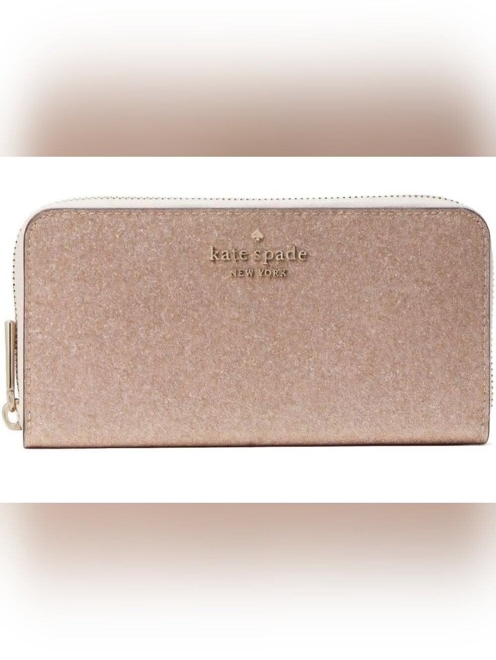 Kate Spade New York NWOT Tinsel Rose Gold Zip-Around Continental Wallet